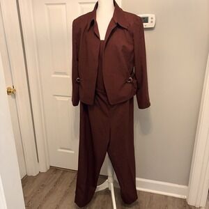 Vintage 80s NOS Petite Perceptions‎ 3 Piece Pant Suit Maroon 16P Cinch Blazer